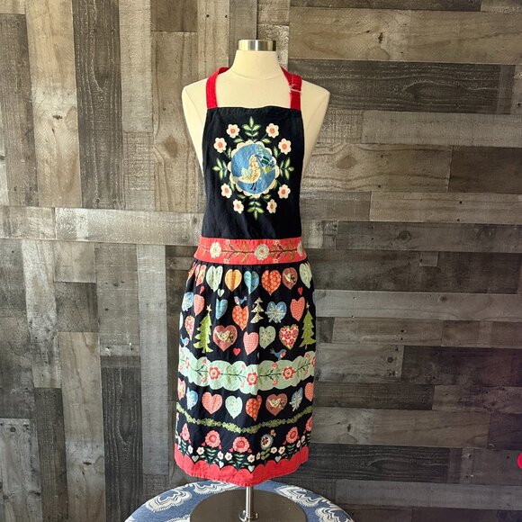 Handmade holiday apron OS Scandinavian birds Christmas trees hearts snowflakes - Picture 1 of 9